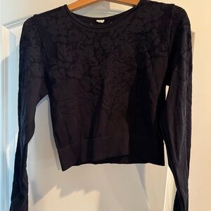 Fabletics Black Long-Sleeve Embroidered Top